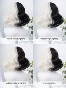 alicegarden 1 Synthetic Heat-Resistant Wig With Bangs, Color Blocked Short Roll Wig, 12 Feet Long, Made Of Fiber, Suitable For Daily Use, Natural Simulation Wig