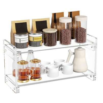 Coffee Station Organizer Countertup: Coffee Bar Accessories - 2 Tier Kitchen Acrylic Storage Shelf For Placing Mugs Beans Syrup Cups Stirrers