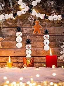 50 pièces Perles en bois de bonhomme de neige de Noël - Perles de bois rondes blanches d'hiver non finies pour l'artisanat DIY, la décoration de fête de Noël et la maison