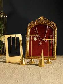 1 قطعة حامل مجوهرات ذهبي وأحمر مزخرف بطراز قديم، عرض أنيق للخواتم والأقراط اللؤلؤية، مناسب لعرض هدايا الزفاف وعيد الحب - متعدد الألوان - مشاهدة 3