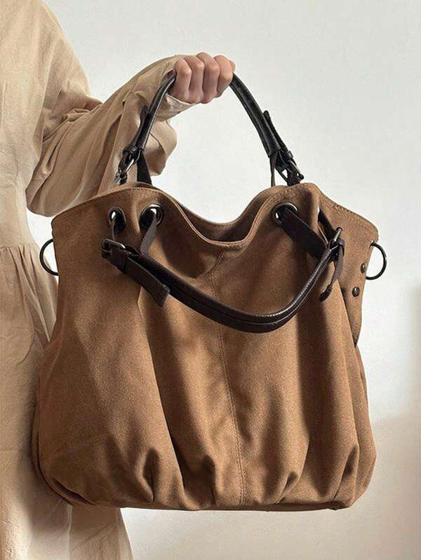 Vintage Tote Bag, Women's Commuter Handbag, Portable Large Capacity Canvas Bag, Student School Bag