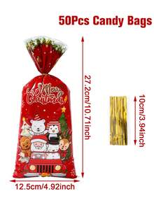 100pcs Christmas Gift Bags, Christmas Animal Driving Pattern Plastic Bags, Gift Packaging Bags, Christmas Party Candy Bags, Merry Christmas Decorations, Christmas Family Gathering Gift Wrapping Supplies, Christmas Small Gift Bags, Christmas Kitchen Packaging Supplies, 2026 New Year Decor, Christmas Party Supplies, Xmas Gifts, Party Favors