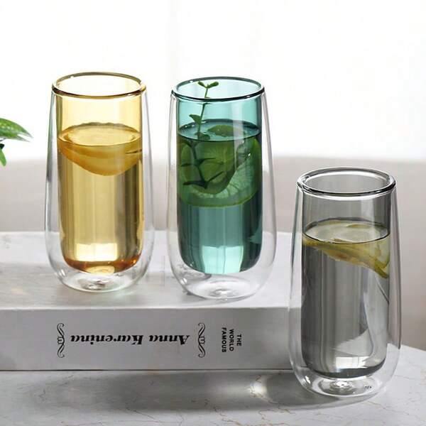1pc High Borosilicate Heat-Resistant Glass Cup, Double-Layer Cup, Juice Cup, Milk Cup, Home/Office/Kitchen Water Cup, Mug