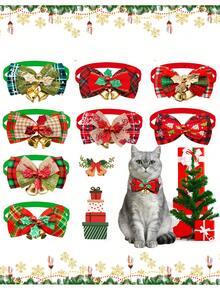 1 Stück Weihnachts Doppelschicht Fliege für Haustiere, verstellbar, klassisches Weihnachtsrot und Grün kariertes Glöckchen Dekor, geeignet für kleine Hunde und Katzen, exquisites und bequemes Weihnachtsgeschenk für Haustiere - Verschiedenfarbig - Übersicht 1