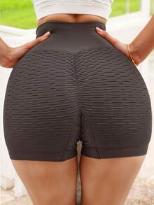 Short Deportivo Efecto Push-Up de Cintura Alta Para Mujer, Tela Elástica y Transpirable – Ideal para Gym, Yoga y Running - Gris - Ver 2