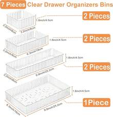 7 CountS Clear Drawer Organizers Bins, 4-Size Stackable Makeup Vanity Drawer Organizer Trays, Acrylic Bathroom Drawer Organizer Storage Containers For Cosmetic,Office Supply