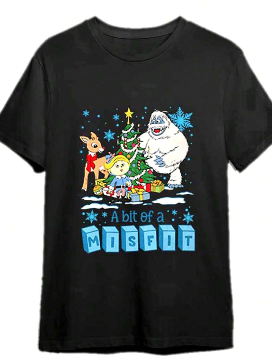Retro A Bit Of Misfit Sweatshirt, Rudolph The Red-Nosed Reindeer Sweatshirt, Hermey The Misfit E Funny Men'S Short Sleeve Graphic T-Shirt Collection Black PRlf Shirt, Rudolph Reindeer, Bumble Shirt 337119 - màu đen - Xem 1