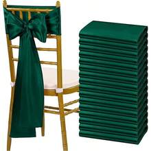 10pcs Dark Green Satin Chair Bow Sashes Wedding Chair Ribbon Bow Silk Chair Knot Ties For Reception Restaurant Event Banquet Party Hotel Decorations