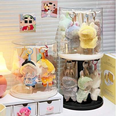 1pc Plush Doll 360° Rotating Storage Box, Suitable For Various Plush Toys, Featuring Acrylic Dust-Proof Display Cabinet And Cylindrical Rotating Display Stand Functions; This Storage Box Is Also Applicable To Other Series Of Plush Toys (Plush Doll Not Included), Can Also Be Used As A Plush Doll Rotating Display Box | Doll Storage Box, Doll Display Box