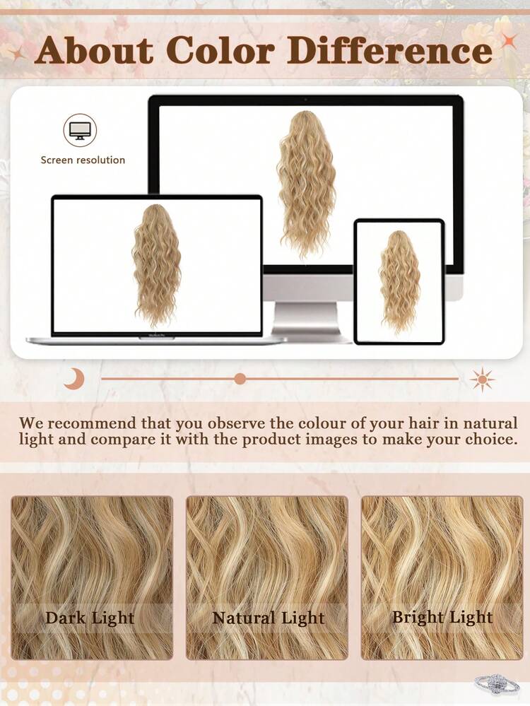 18" Ponytail Extension Multi Layered Pony Tails Hair Extensions Claw Clip In Ponytail Fluffy Thick Water Wave Hair Fake Pony Tails Wig Soft Natural Looking Hairpiece For Women (Goden Blonde With Highlights) Hair Extensions