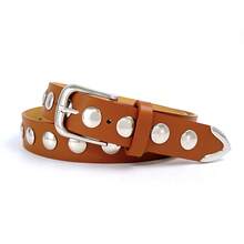 Women's Versatile Studded Punk Style Belt, PU Leather Polka Dot Street Style Waist Belt, Suitable For Spring, Summer, Autumn And Winter Summer, School Fall, Autumn, Halloween