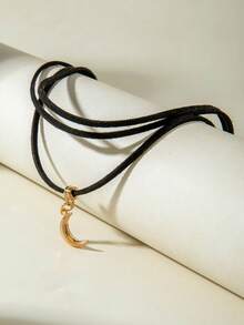 imoli 1 pezzo Collana con ciondolo a forma di luna in poliestere minimalista a più strati, gioiello elegante da donna, adatto per uso quotidiano, casual, feste, appuntamenti, regalo