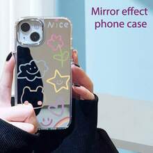 Un teléfono móvil con un diseño y un espejo de moda, compatible con los modelos 11 al 16, incluyendo las series Pro y Maxx. Este es un 2 en 1 que también funciona como espejo de maquillaje. Teléfono - Blanco - Ver 1