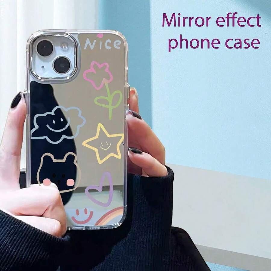 Un teléfono móvil con un diseño y un espejo de moda, compatible con los modelos 11 al 16, incluyendo las series Pro y Maxx. Este es un 2 en 1 que también funciona como espejo de maquillaje. Teléfono - Blanco - Ver 1