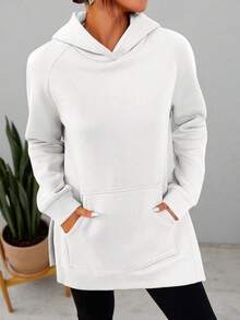 Sueter Comodo Para Mujer Liso Ideal Para Calle Uso Diario Con Bolsillos - Blanco - Ver 1
