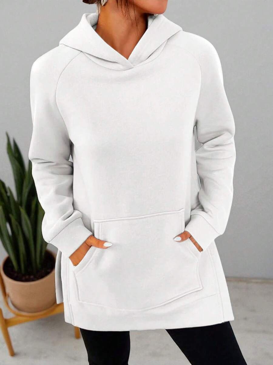 Sueter Comodo Para Mujer Liso Ideal Para Calle Uso Diario Con Bolsillos - Blanco - Ver 1