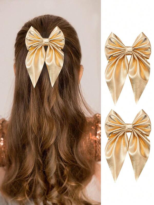 4 peças de presilhas de cabelo com laço dourado para meninas, lindas e fofas, acessórios de cabelo elegantes e modernos, adequados para uso escolar e diário
