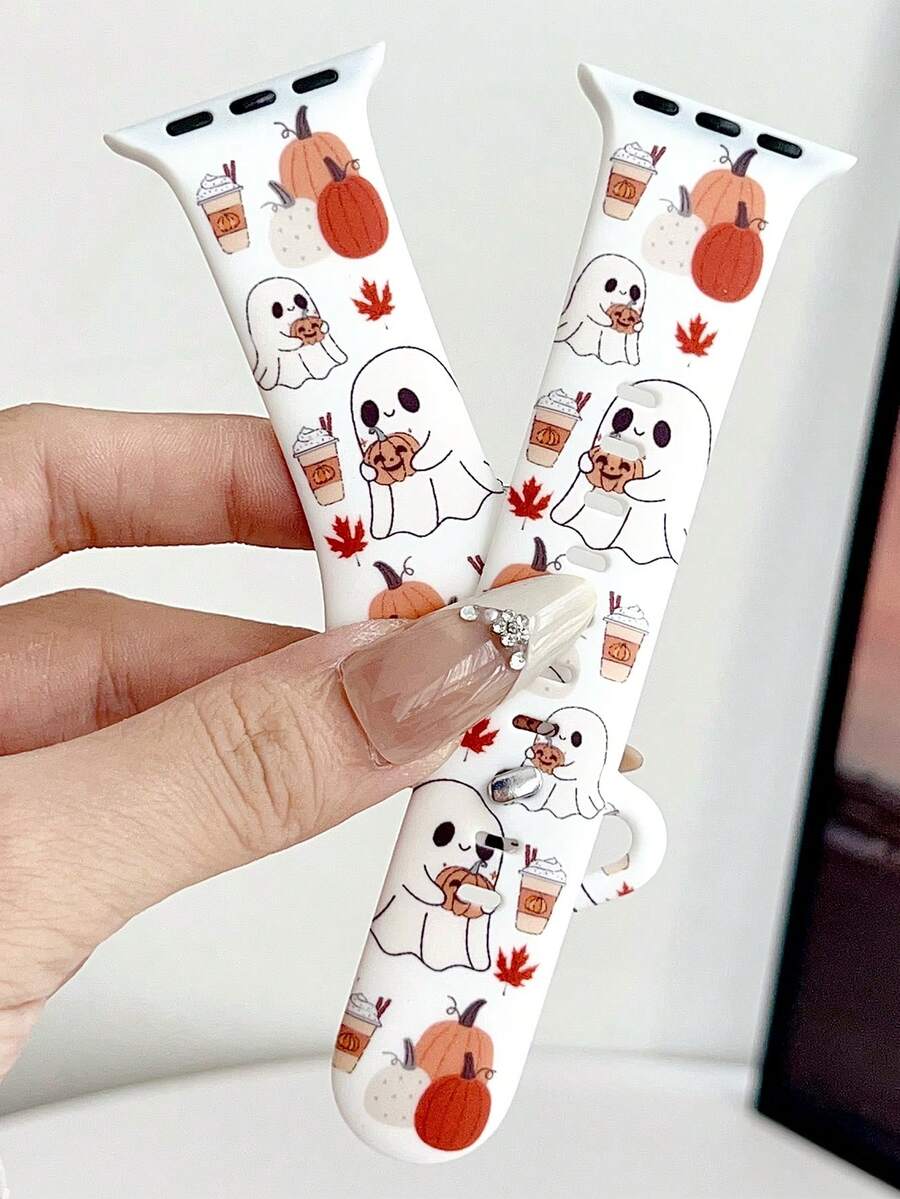 1 pieza Banda de reloj de silicona con patrón de calabaza de fantasma de otoño de moda compatible con la banda de de 38 mm, 40 mm, 41 mm, 42 mm, 44 mm, 45 mm, 49 mm (S10 42) mm (S10 46) mm, Correa de reloj deportiva de silicona suave y de moda compatible con iwatch series 11 Ultra 3 SE3 Ultra 2 S10 SE2 9 8 7 SE 6 5 4 3 2 1, Accesorios de reloj de moda para mujer, Correa/banda de reloj inteligente, Correa personalizada y de estilo único