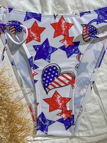 Bộ bikini hai mảnh kiểu dáng thời trang dành cho nữ, với họa tiết ngôi sao và sọc cờ Mỹ, chất liệu co giãn cao, có dây rút, mang đến vẻ ngoài giản dị nhưng thanh lịch. - Nhiều màu - Xem 6