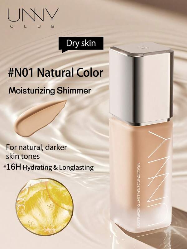 unny club 30g 持久全覆盖粉底液，适合干性皮肤，无瑕疵，隐形毛孔，运动妆容，转移，防汗防水，保湿闪光，瓷器