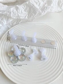 Set de decoración de arte de uñas 3D: 1 pieza de base hueca de acrílico + 5 piezas de puntas de uñas de color gelatina, con cristales de resina, cuentas, strass, efecto láser holográfico estilo coreano vintage, base de madera, 10 puntas de uñas doradas, gran regalo para niñas y mujeres