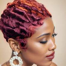 Kurze Pixie-Cut Perücken für Frauen, Echthaarperücke mit Finger Ocean Wave, Remy Echthaar - Verschiedenfarbig - Übersicht 12