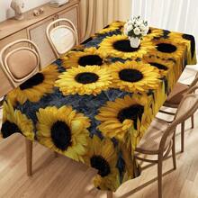 1pc Thanksgiving Creative Black Leaf & Sunflower Print Holiday Decorative Tablecloth, Absorbent Dirt-Resistant Dining Table Cover, Warm & Comfortable Home Decor Rectangular Sofa Cover