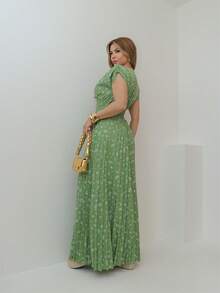 Women's Floral V-Neck Long Dress - Elegant And Comfortable For All Occasions Gloria W&Y Women's Fashion - màu xanh lá - Xem 2