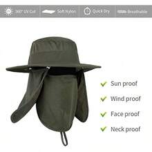 KAMYSEN Sombrero para el Sol,Protector Gorro Pescador Anti-UV UPF50+,con Solapa,de ala Ancha,Gorra Pesca Solar ala Ancha Transpirable Multiusos con Velo y Mosquitera Protección Cuello Al Aire Libre - Verde oscuro - Ver 6