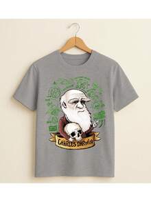 Charles Darwin T-Shirt Natural Selection Movie Series Blouse Shirt Unisex 100% Cotton New Release Shipping Various Colors!! PLUS SIZE - 灰色 - 查看 2