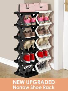9/6 Tier Narrow Shoe Rack, New Upgraded Shoe Shelf Small Vertical Shoe Stand, Space Saving DIY Free Standing Shoes Storage Organizer For Entryway, Closet, Hallway, Easy Assembly And Stable In Structure, Black & White - 2pk - Black + White - 查看 13
