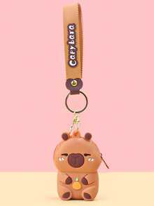 1 PC Chic Mini Capybara Coin Purse With Keychain - Silicone, Multifunctional Zipper Lipstick Holder, Cute Cartoon Design For Girl, Coin Purse, Student Backpack Decoration, Mini Bag Charm, Unique Phone Accessory, Suitable For Ladies' Wallets And Phone Accessories, Gift For Friends, Party Accessory, Car Pendant, Female Gift