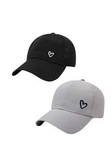 1/2 Stücke Unisex Baseballkappe mit besticktem Herz, Sportkappe mit hohem Pferdeschwanz und verstellbarem Verschluss, atmungsaktives Mesh-Paneel Design, geeignet für Golf, Outdoor-Wandern und den täglichen Gebrauch