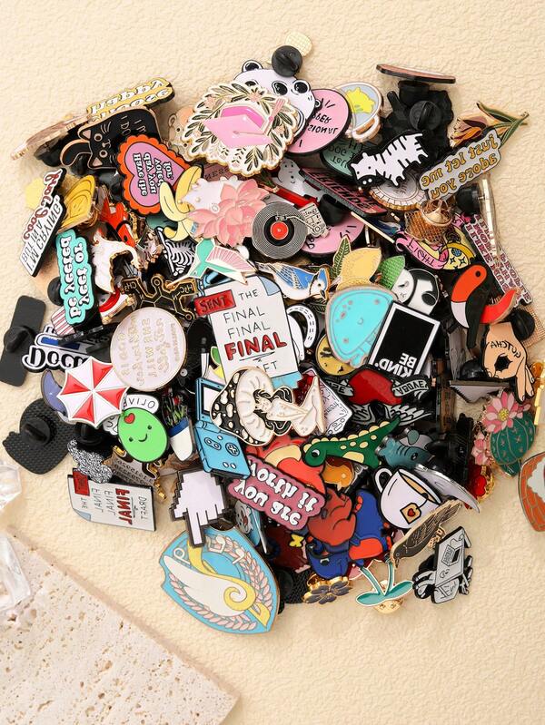 5/10/20/30/40/50/60/70/80/90/100pcs Assorted Colorful Cartoon Brooch Set (No Duplicate Styles), Creative Alloy Metal Pins Badges For Daily Outfit, Suitable For Scarf, Bag, Clothes, Great Gift For Party, Wedding, Birthday, The More Quantity The More Styles00 Jewelry Costume Accessories Bag Charms Office Accessories Christmas