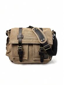 Bolso de mensajero de lona casual vintage americano, bolso cruzado de gran capacidad y sencillo para exteriores para hombres