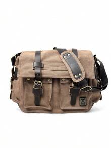 Bolso de mensajero de lona casual vintage americano, bolso cruzado de gran capacidad y sencillo para exteriores para hombres