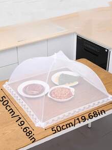 1pc White Foldable Mesh Food Cover Net For Dining Table, Anti-fly Dustproof Kitchen Outdoor Picnic Dish Cloche
