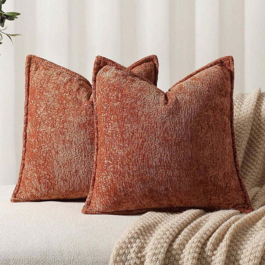 1pc (Without Pillow Insert) Textured Boucle Throw Pillow Covers Accent Solid Pillow Cases Cozy Soft Decorative Couch Cushion Case For Chair Sofa Bedroom Living Room Home Decor, Orange Rust Red - Orange - View 1