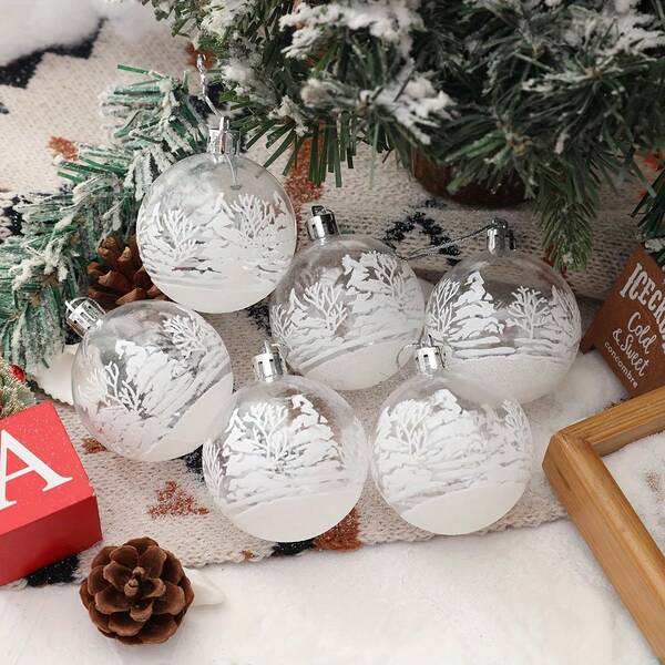 Conjunto de 6 enfeites de Natal transparentes em formato de floco de neve branco para árvore de Natal. Ideal para presentear, decorar a árvore, o quarto, a porta, a área externa e para festas de fim de ano. Perfeito para o inverno.