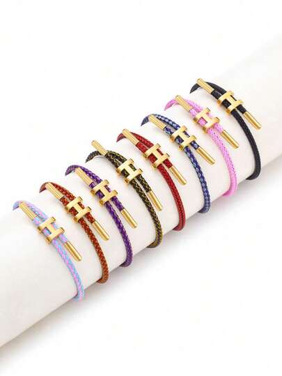 1pc Sets H-Shape Buckle Hard Cord Bracelet, Simple & Fashionable Adjustable For Women Daily Wear As Gift Adjustable Stainless Steel Wire Rope Bracelet, 3D Hard Gold Plated Stainless Steel Bracelets, Women's Bracelets, Chains For Men, 67 Hamilton Metal Bangles For Women