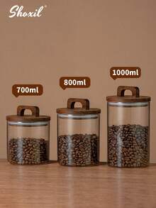 shoxil 1Pc Coffee-Specific Storage Jar, Sealed Bottle & Sealed Jar, Food Storage Box, American-Style Coffee Bean Jar, Tea, Spice & Grain Storage Jar With Wooden Lid Handle, Storage Bottle, Retro Food Display Jar, Moisture-Proof Sealed Storage Jar, Suitable For Saudi National Day Use, Pour-Over Coffee Enthusiasts, Kitchen Storage And Home Organization - Brown - View 5