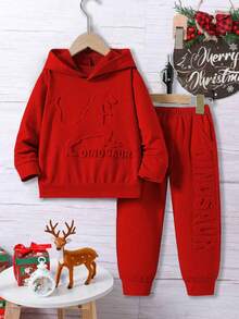 2 件套男童休闲 3D 恐龙图案连帽卫衣和裤子套装，春秋