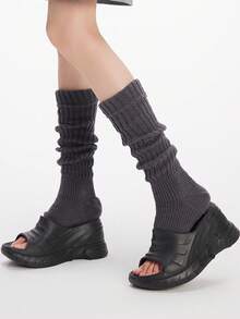 1/2 Pairs Of Autumn And Winter Clothing With Exposed Toe Design, Stacked Socks, Knitted Socks - Multicolor - View 4