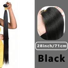 1pc Best-Selling Straight Hair Extension! Heat-Resistant Straight Sew-In Hair Extension, #1B Matte Color, 12-28 Inches, Hand-Woven, Suitable For Women DIY Hairstyles - Black - View 15