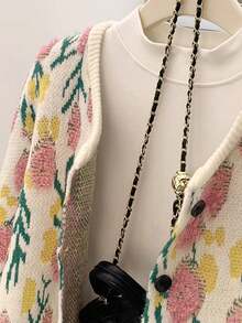 Women's Casual Knit Cardigan - Printed, Elastic Fabric & Long Sleeve, Daily Essential For Fall