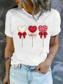 1Pcs,2026,Glimmora Women's Casual Floral Print Round Neck Short Sleeve T-Shirt, Summer,Vintage Summer Tops For Women - 白色 3 - 查看 5
