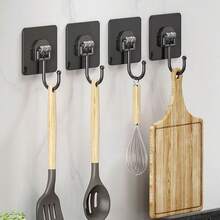 5 Peças de Ganchos de Parede Autoadesivos Pretos, Ganchos Autoadesivos Sem Furos, Ganchos Práticos, Ganchos de Parede, Ganchos de Plástico, Ganchos Multifuncionais Montados na Parede, Ganchos para Banheiro, Organizador de Cozinha e Banheiro - Design Sem Emendas, Sem Necessidade de Perfuração, Fácil de Usar, Adequado para Casas, Banheiros, Cozinhas, Escritórios, Pode Pendurar Toalhas, Chaves, Roupas, Copos, Pás, Abre-Latas, Tesouras, Etc. - gancho preto - Visão 2