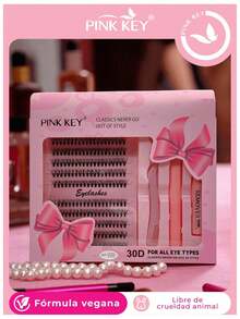PINK KEY Kit de Pestañas De 0.12mm De 30D de Hada Pestañas Naturales Banda Invisible 200 pzs Pestañas Manga Individuales con Kit de Extensión de Pestañas Fácil de Remover - Negro - Ver 1
