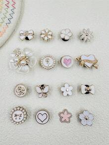 16pcs Set Faux Pearl Butterfly Heart Resin Elegant & Cute Decor Suitable For Casual Shoes, Wooden Clogs And Sandals, With Whimsical Design, Great Gift For Girls, Party & Creative Presents