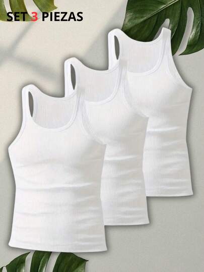 Kit de 3 camisetas de tirante ancho, clásicas y casuales para mujer, tela de poliéster y elastano, ideales para temporadas de primavera y verano. Diseño ajustado, cuello redondo, sin mangas, muy ligeras y cómodas.